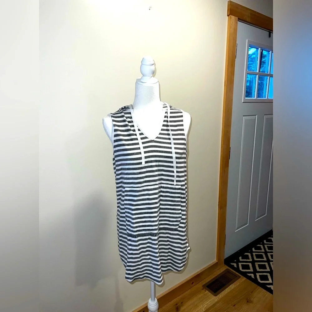 Striped Hooded Swim Coverup- S/M